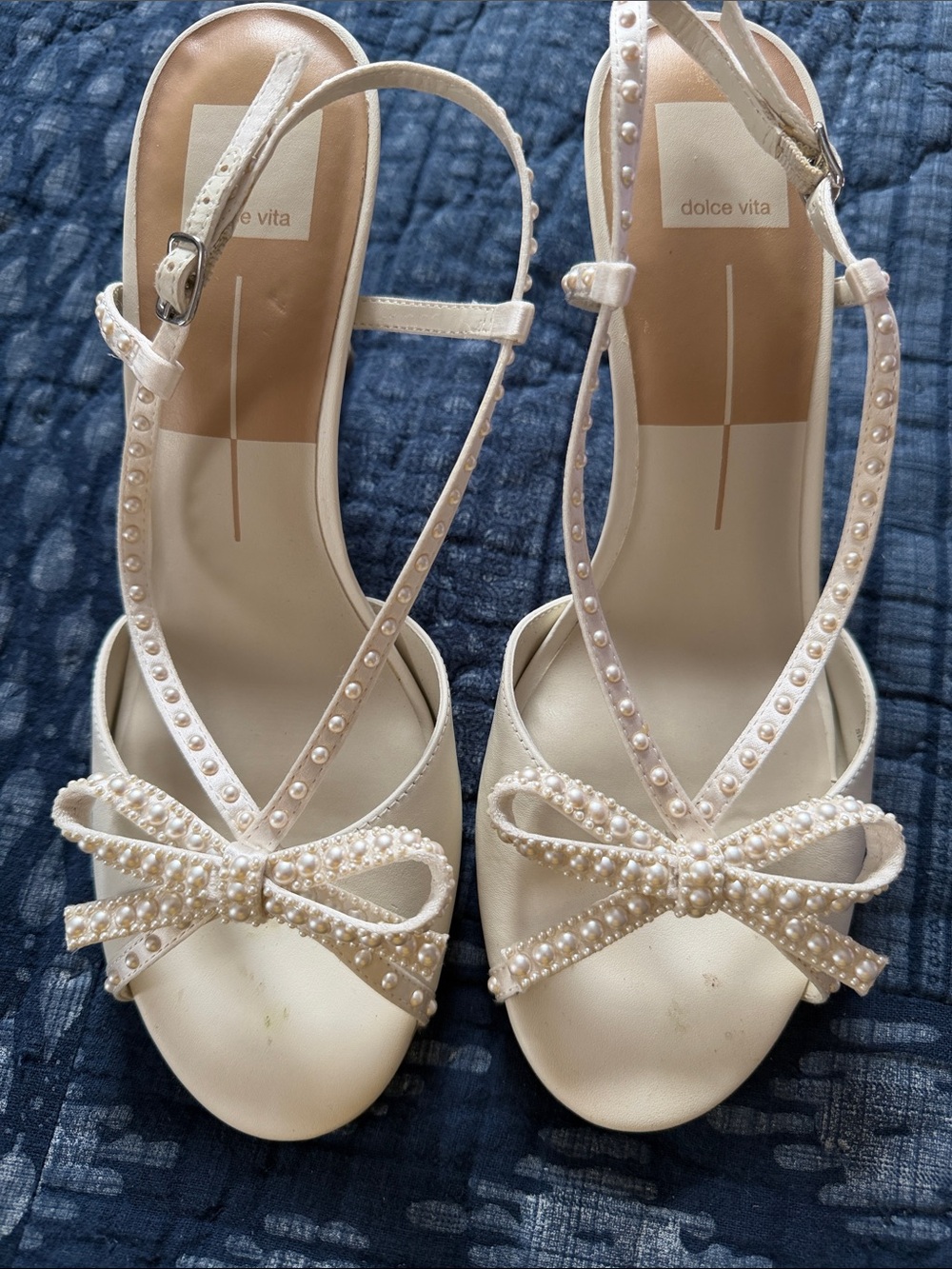 Dolce Vita Ivory Pearl Bow Strappy Heels
